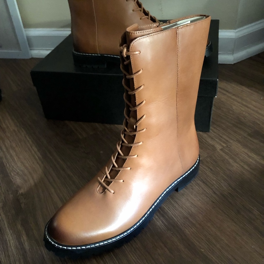 J CREW | Rich Oak Gwen Lug-Sole Leather Lace-Up Tall Shaft Boots | Size 9.5 - Picture 8 of 15